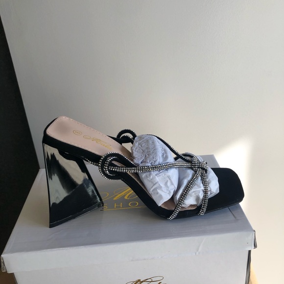 New rhinestone chunky heel strappy sandals lace up - Picture 6 of 6